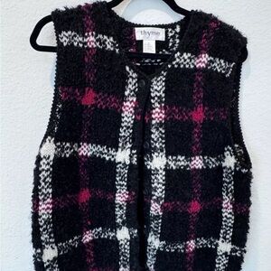 Vintage Wool Mohair Blend Thyme Black Plaid Vest L